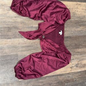 Burgundy Off-Shoulder Crop Top